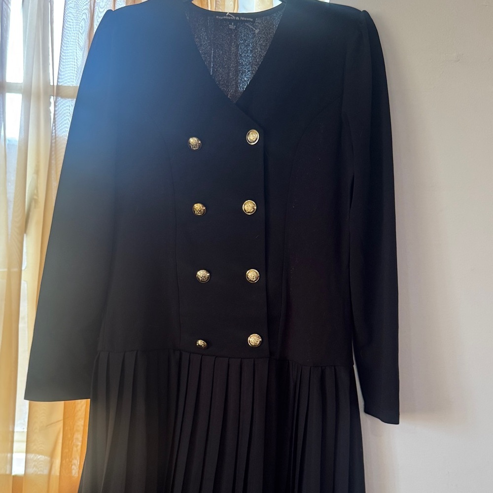 Chic Black Double-Breasted Dress with Gold Accents